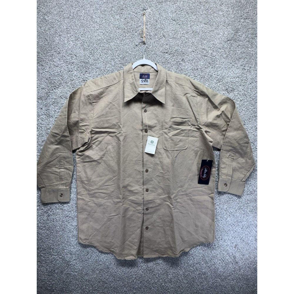 Allen Solly Mens Irish Linen Long Sleeve Button Front Shirt Brown Size 1X (2XLT)